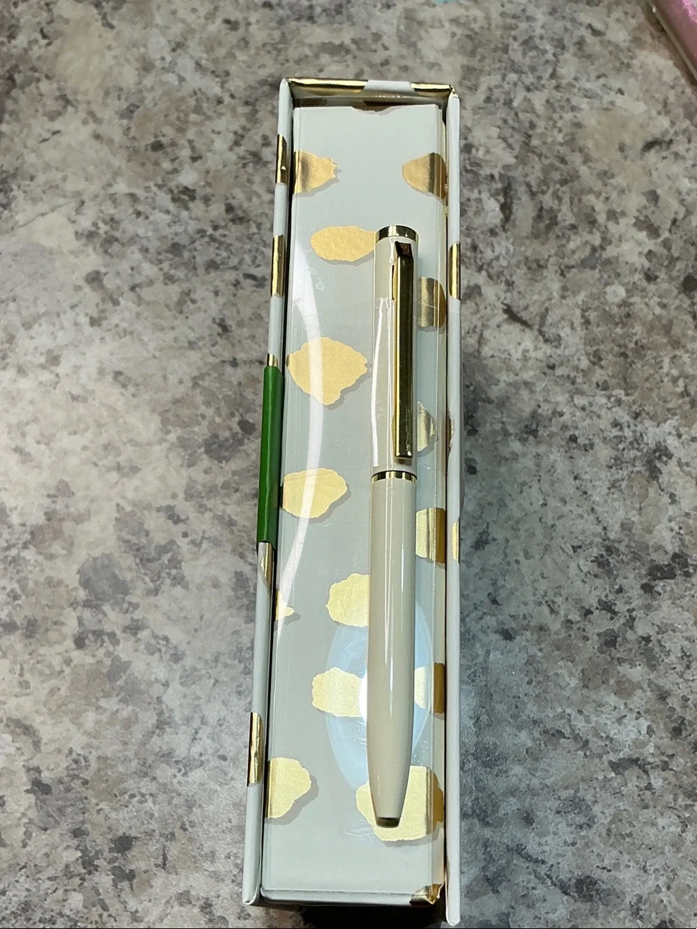 kate spade White Notebook with Gold Foil Dot Pattern and Green Band